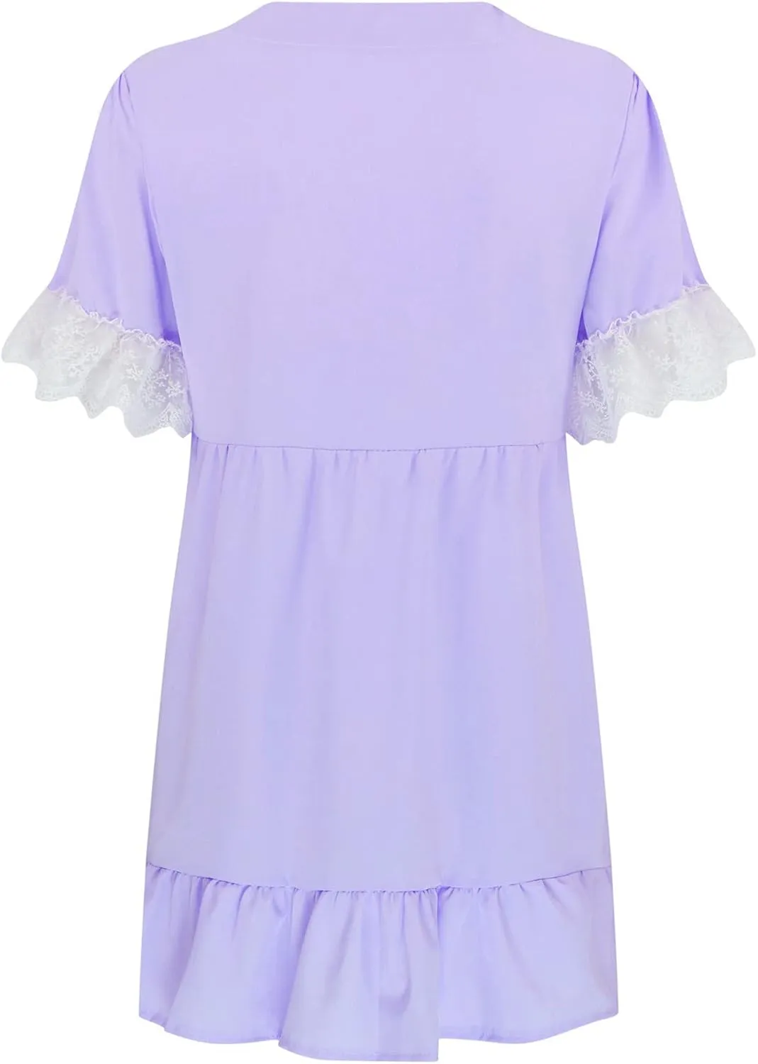 Women's Summer Crochet Lace V Neck A Line Mini Dress Casual Ruffle Sleeve Short Swing Sundress Flowy Skater Dresses