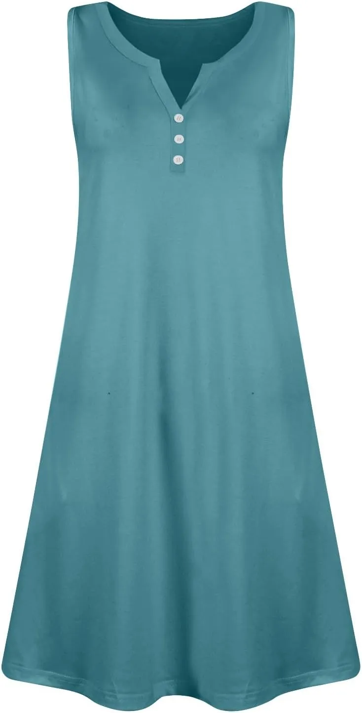 Womens Summer Dress 2025 Casual Solid/Floral Button Down V Neck Sleeveless Boho Beach A-Line Sundresses with Pockets