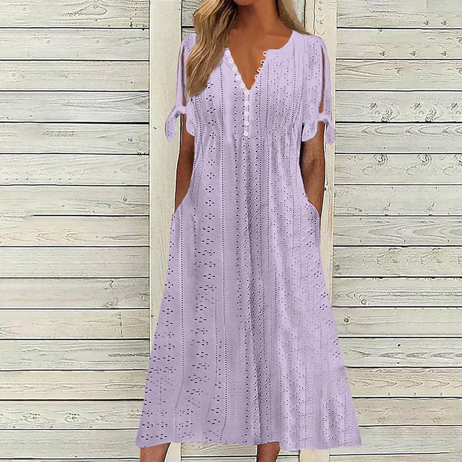 Womens Summer Dress Casual Floral Print Midi Dress Button V Neck Short Sleeve Dresses Flowy Boho Beach Party Sundress