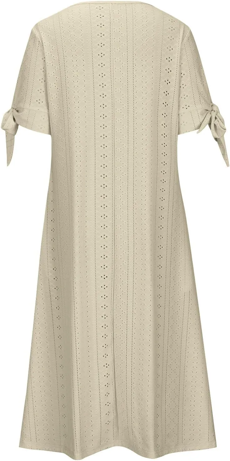 Womens Summer Dress Casual Floral Print Midi Dress Button V Neck Short Sleeve Dresses Flowy Boho Beach Party Sundress