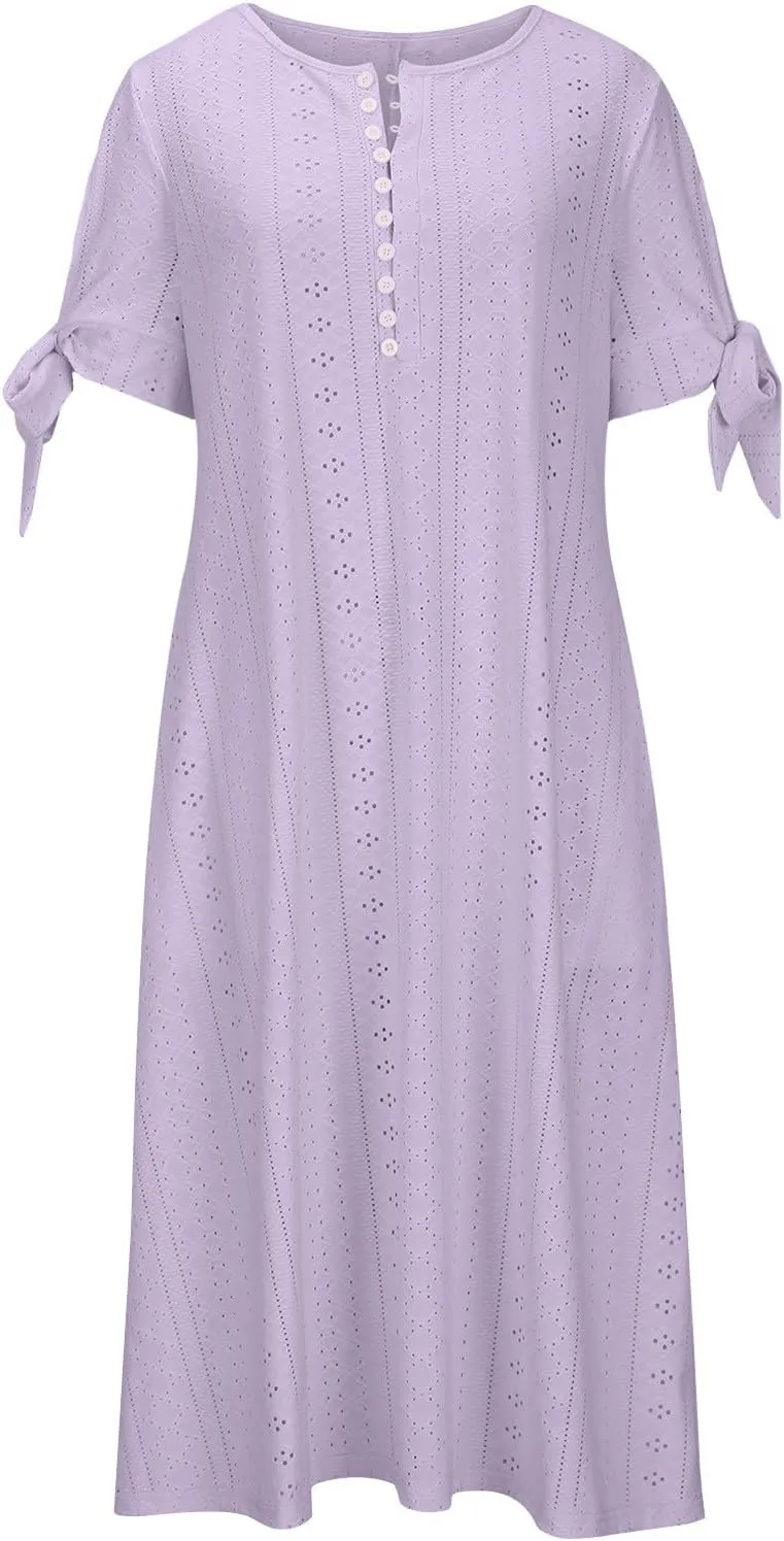 Womens Summer Dress Casual Floral Print Midi Dress Button V Neck Short Sleeve Dresses Flowy Boho Beach Party Sundress