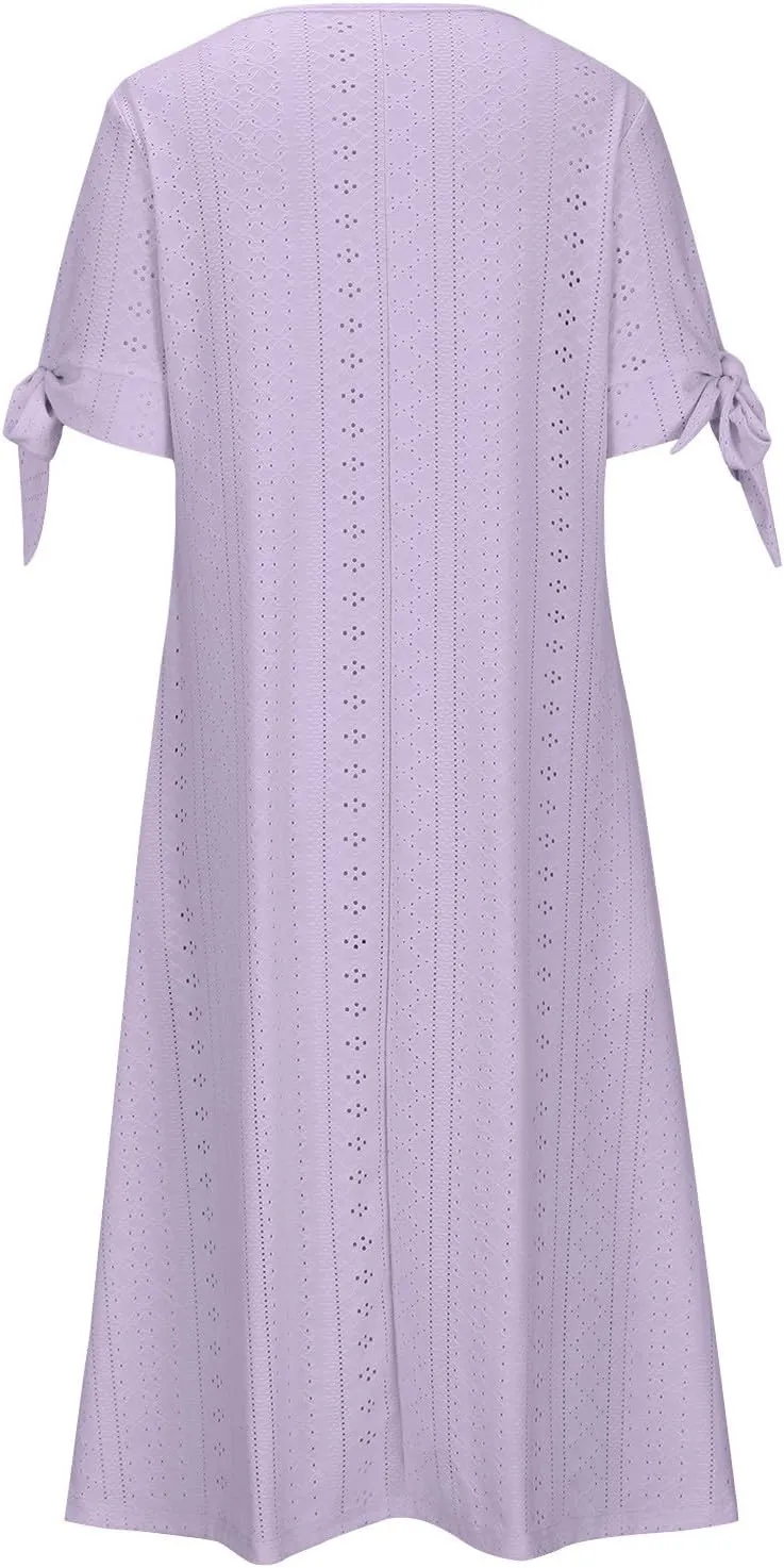 Womens Summer Dress Casual Floral Print Midi Dress Button V Neck Short Sleeve Dresses Flowy Boho Beach Party Sundress