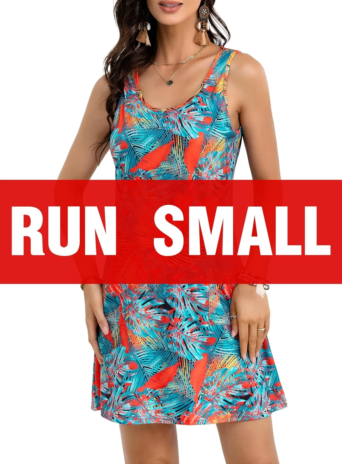 Women's Summer Dresses 2025 Casual Sleeveless Boho Beach Dress Scoop Neck T-Shirt Floral Sundress with Pocket
