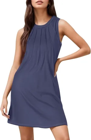 Womens Summer Dresses 2025 Casual Swimsuit Coverup Dress Plain Crewneck Sleeveless Sundresses Beach Loose Tank Dress