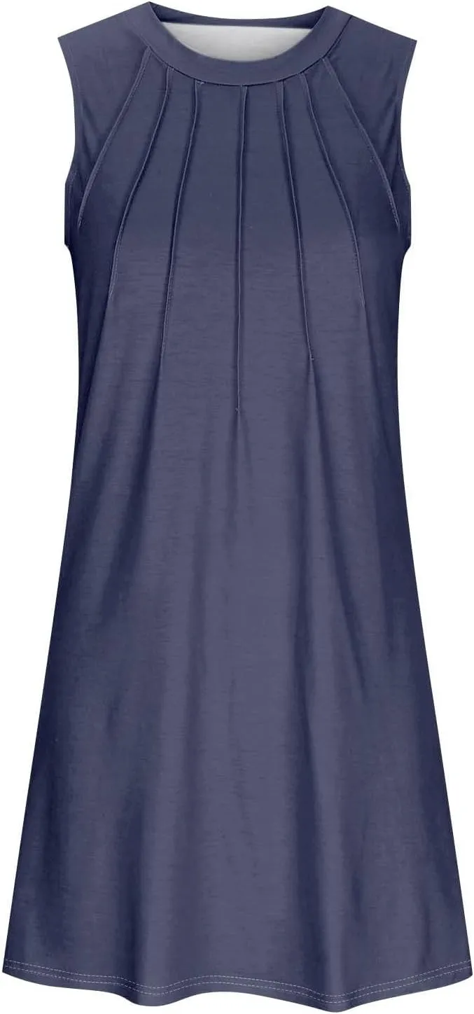 Womens Summer Dresses 2025 Casual Swimsuit Coverup Dress Plain Crewneck Sleeveless Sundresses Beach Loose Tank Dress