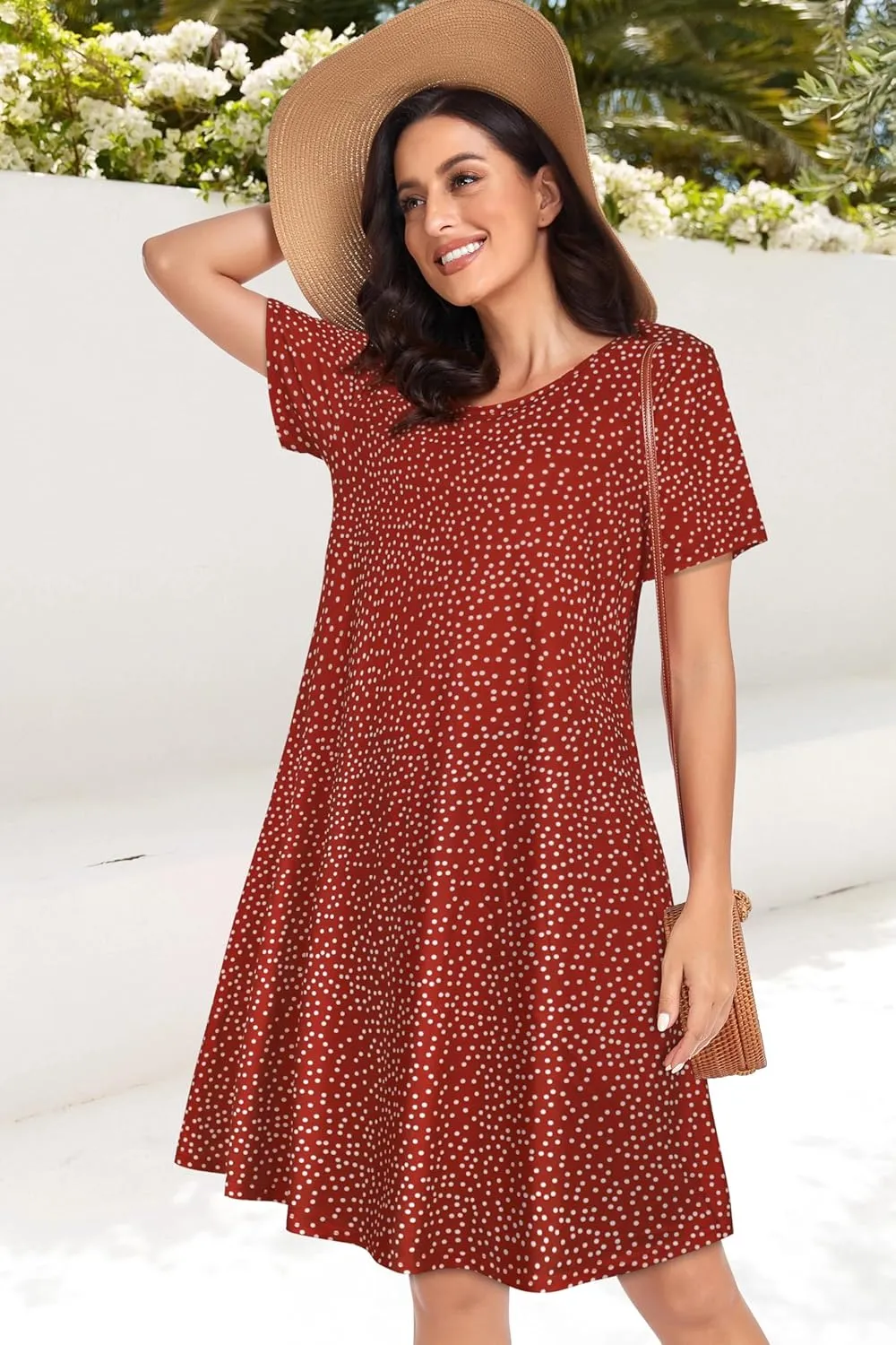 Womens Summer Dresses Beach Casual Loose Tshirt Floral Short Sleeve Flowy Pockets Sundresses