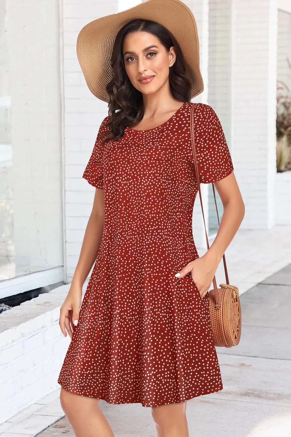 Womens Summer Dresses Beach Casual Loose Tshirt Floral Short Sleeve Flowy Pockets Sundresses