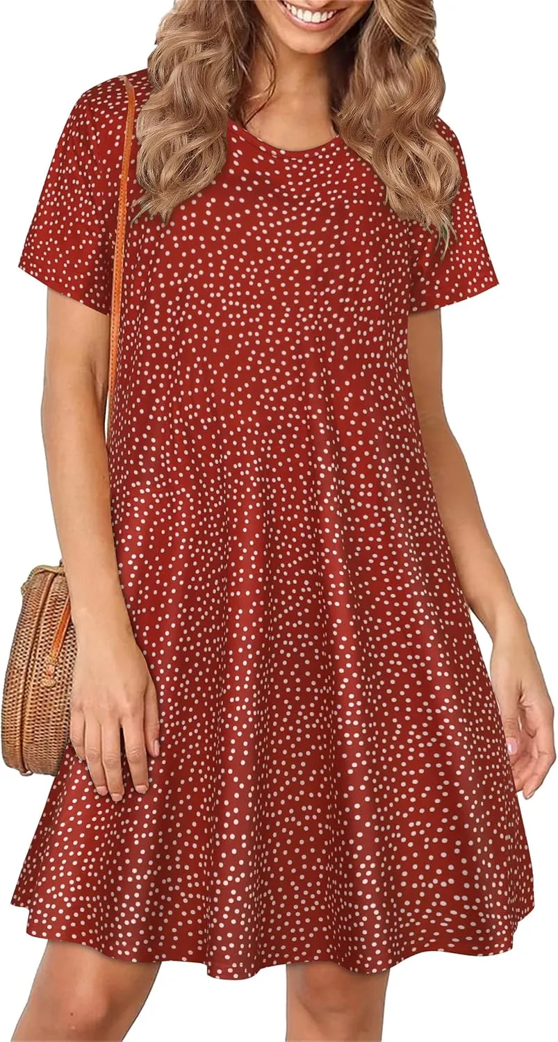 Womens Summer Dresses Beach Casual Loose Tshirt Floral Short Sleeve Flowy Pockets Sundresses