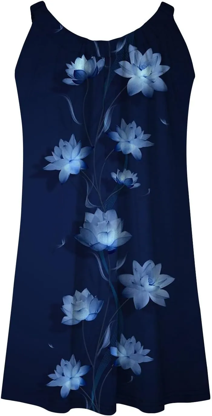 Womens Summer Dresses Bohemian Floral Tank Beach Halter Dress Casual Sleeveless Flowy Vacation Tshirt Sundresses