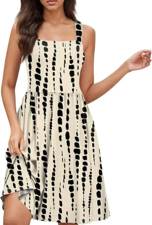 Womens Summer Dresses Flowy Tshirt Tank Dresses Casual Loose Sundresses Beach Sleeveless Mini Dress with Pockets