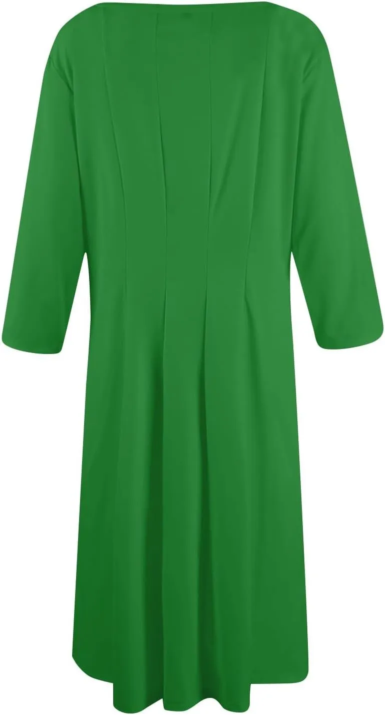 Womens Summer Dresses Summer Flowy Beach 3/4 Sleeve Dress Aline Casual Tshirt Dress Floral Midi Dresses with Pockets