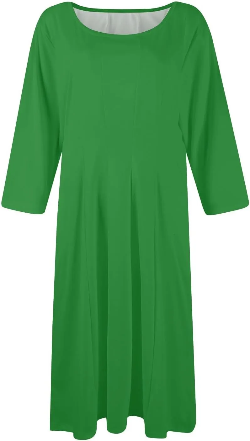 Womens Summer Dresses Summer Flowy Beach 3/4 Sleeve Dress Aline Casual Tshirt Dress Floral Midi Dresses with Pockets