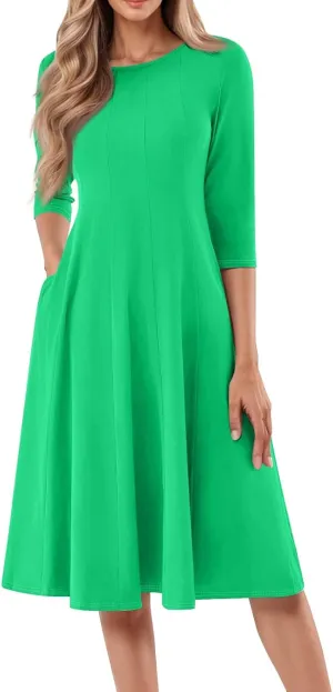 Womens Summer Dresses Summer Flowy Beach 3/4 Sleeve Dress Aline Casual Tshirt Dress Floral Midi Dresses with Pockets