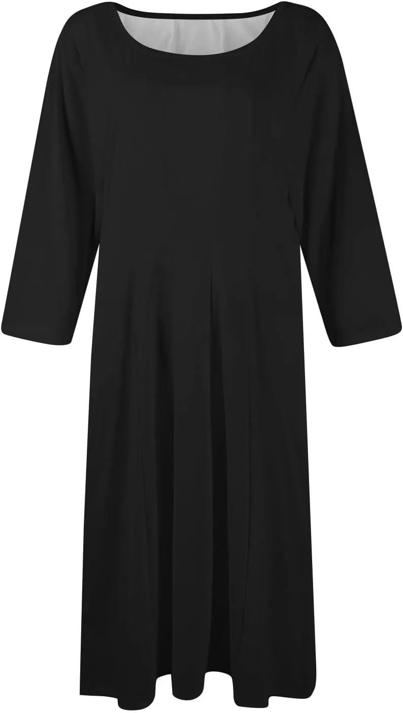Womens Summer Dresses Summer Flowy Beach 3/4 Sleeve Dress Aline Casual Tshirt Dress Floral Midi Dresses with Pockets