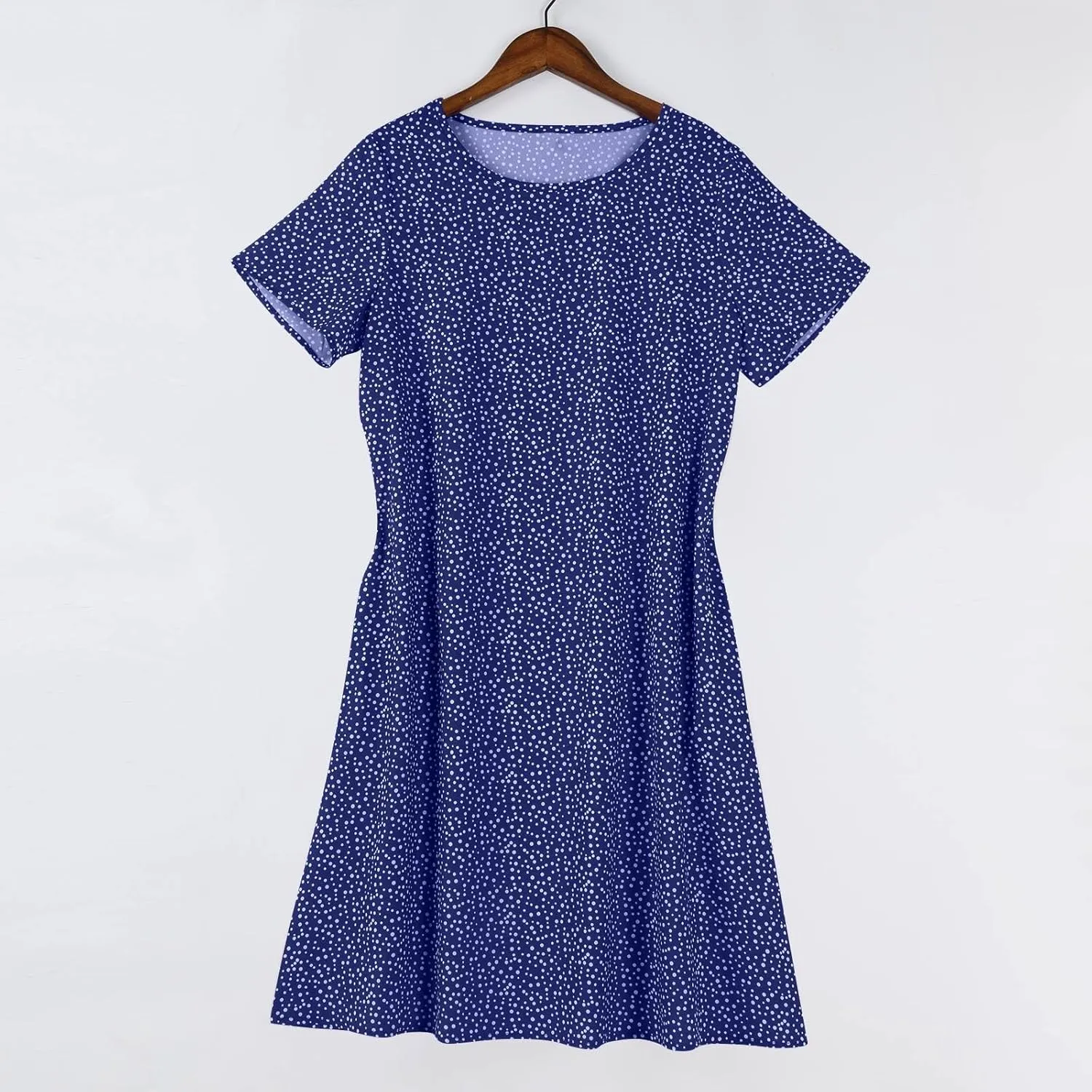 Women's Summer Floral Sundresses with Pockets, Loose Fit Short Sleeve Round Neck Knee Length Boho Beach Dress