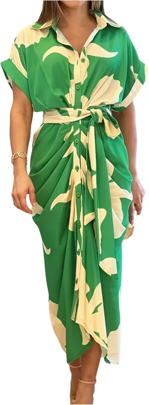 Womens Summer Loose Boho Flowy Casual 1/2 Sleeve Floral Print Slit Beach Wedding Guest Long Maxi Dresses