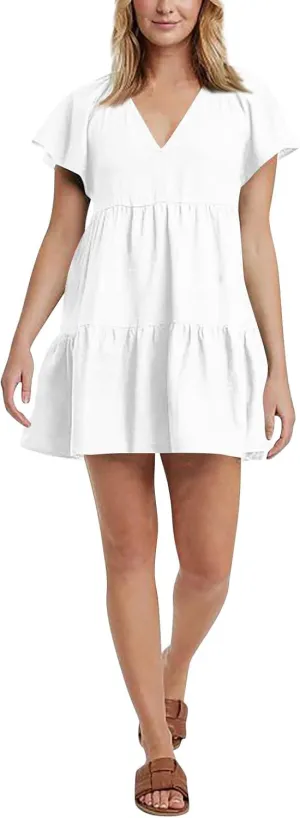 Womens Summer Ruffle Sleeve V Neck Mini Dress 2024 Fashion Casual Flowy A Line Tiered Boho Beach Vacation Sundress