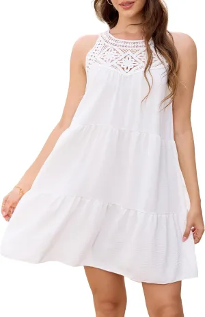 Women's Summer Sleeveless Short Lace Sundress Beach Vacation Clothes Casual Dresses