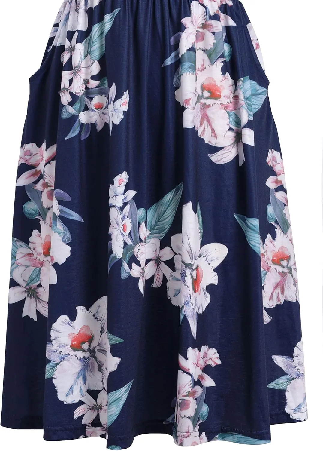 Women's Summer Spaghetti Straps Dress V-Neck Gathered Front Floral Patterned Casual Sundresses with Pockets