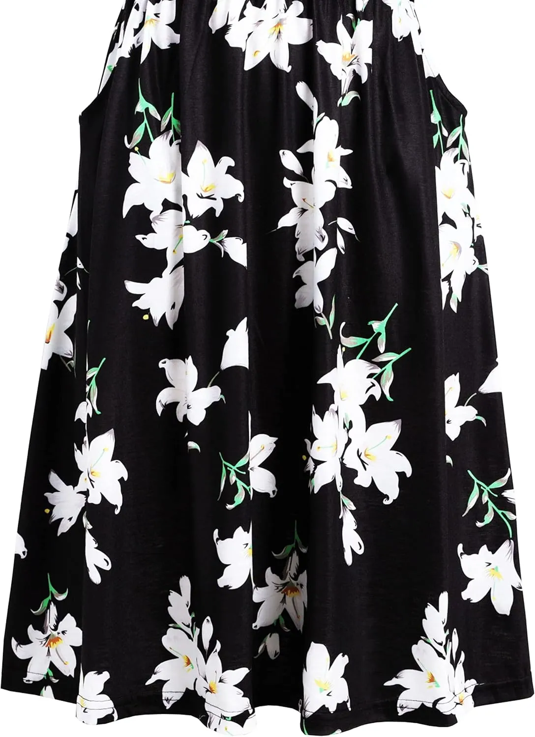 Women's Summer Spaghetti Straps Dress V-Neck Gathered Front Floral Patterned Casual Sundresses with Pockets