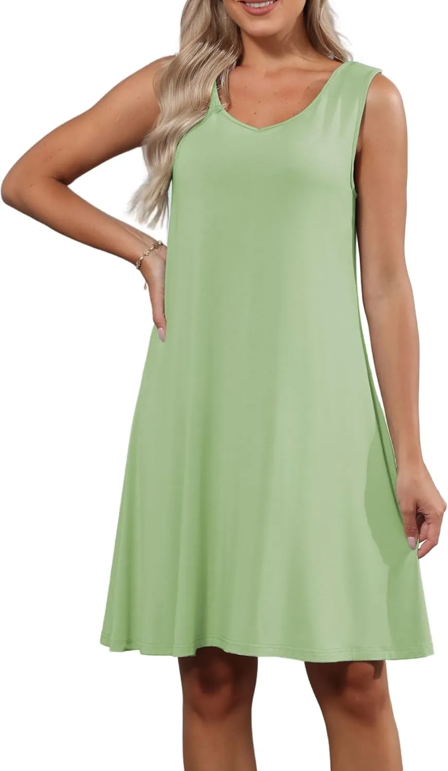 Women's Summer T-Shirt Dress Scoop Neck Sleeveless Loose A-Line Sundress Casual Beach Cover up Tank Dresses