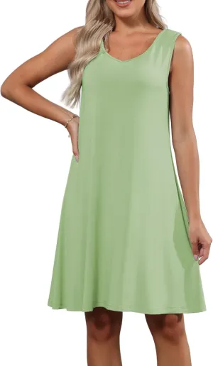 Women's Summer T-Shirt Dress Scoop Neck Sleeveless Loose A-Line Sundress Casual Beach Cover up Tank Dresses