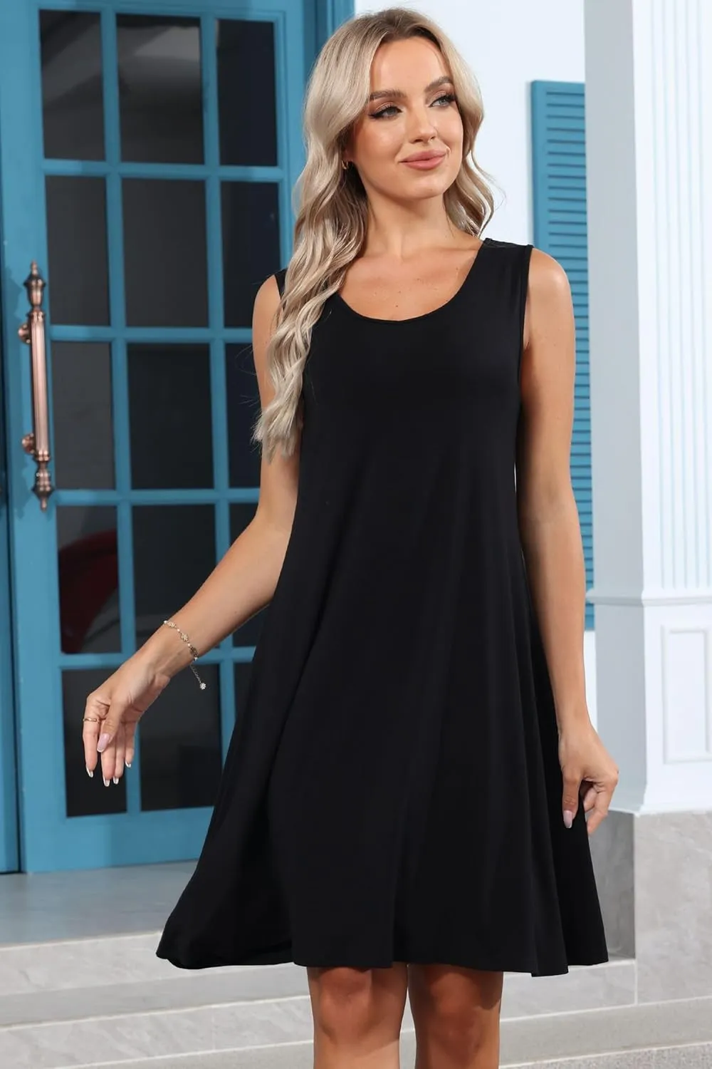 Women's Summer T-Shirt Dress Scoop Neck Sleeveless Loose A-Line Sundress Casual Beach Cover up Tank Dresses