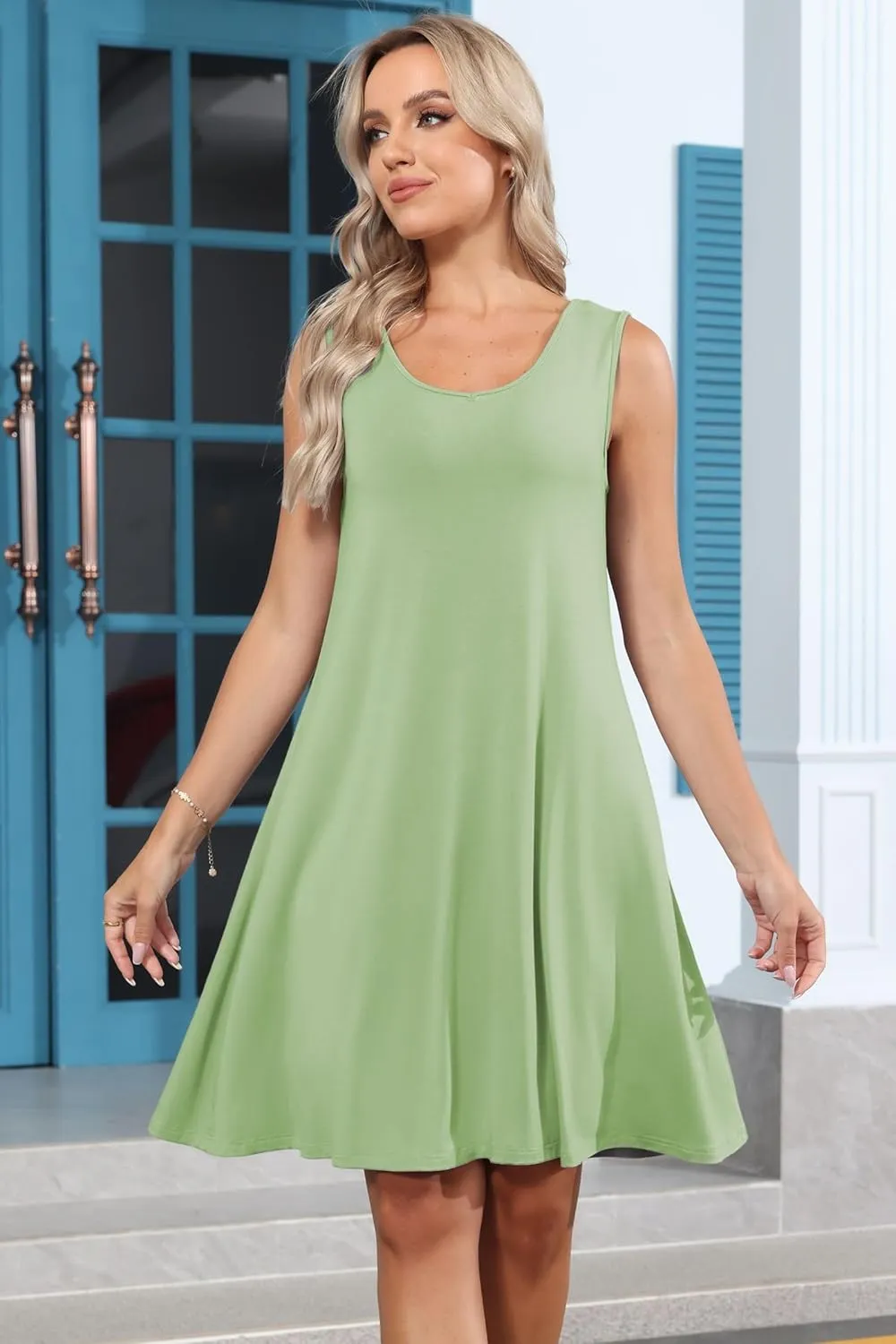Women's Summer T-Shirt Dress Scoop Neck Sleeveless Loose A-Line Sundress Casual Beach Cover up Tank Dresses