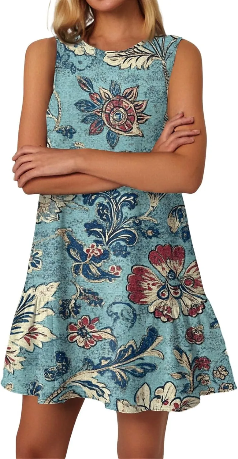 Womens Sundress Summer Dresses for Women 2025 Sleeveless Tank Dress Spring Beach Boho Mini Dress