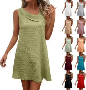 Womens Sundresses Casual V Neck Sleeveless Summer Dresses Loose Comfy A Line Mini Dress Jacquard Flowy Beach Dress