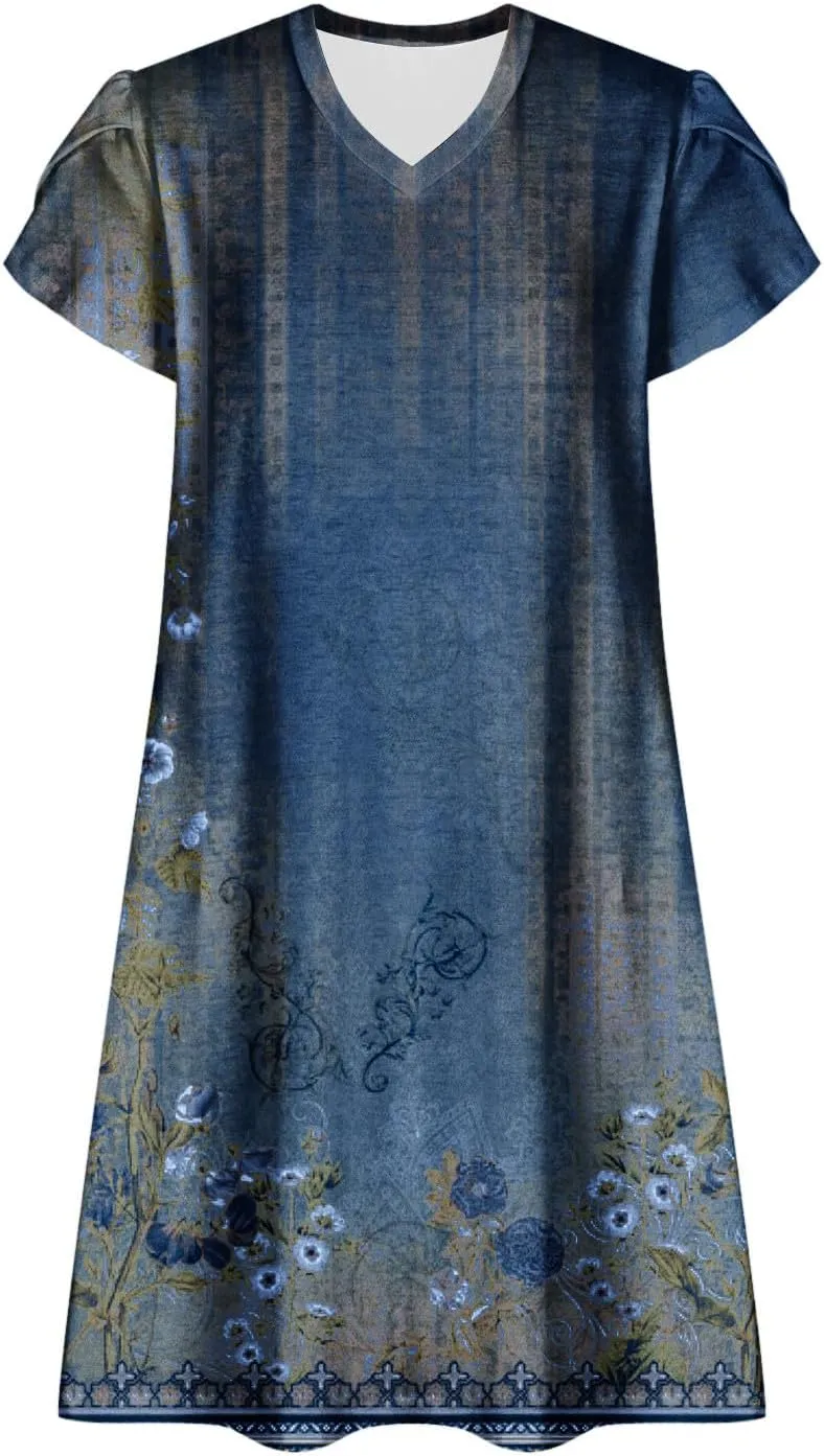 Womens Sundresses for Beach Vacation Plus Size Pleated Flowy Midi Dress Summer Casual Tshirt Mini Dress