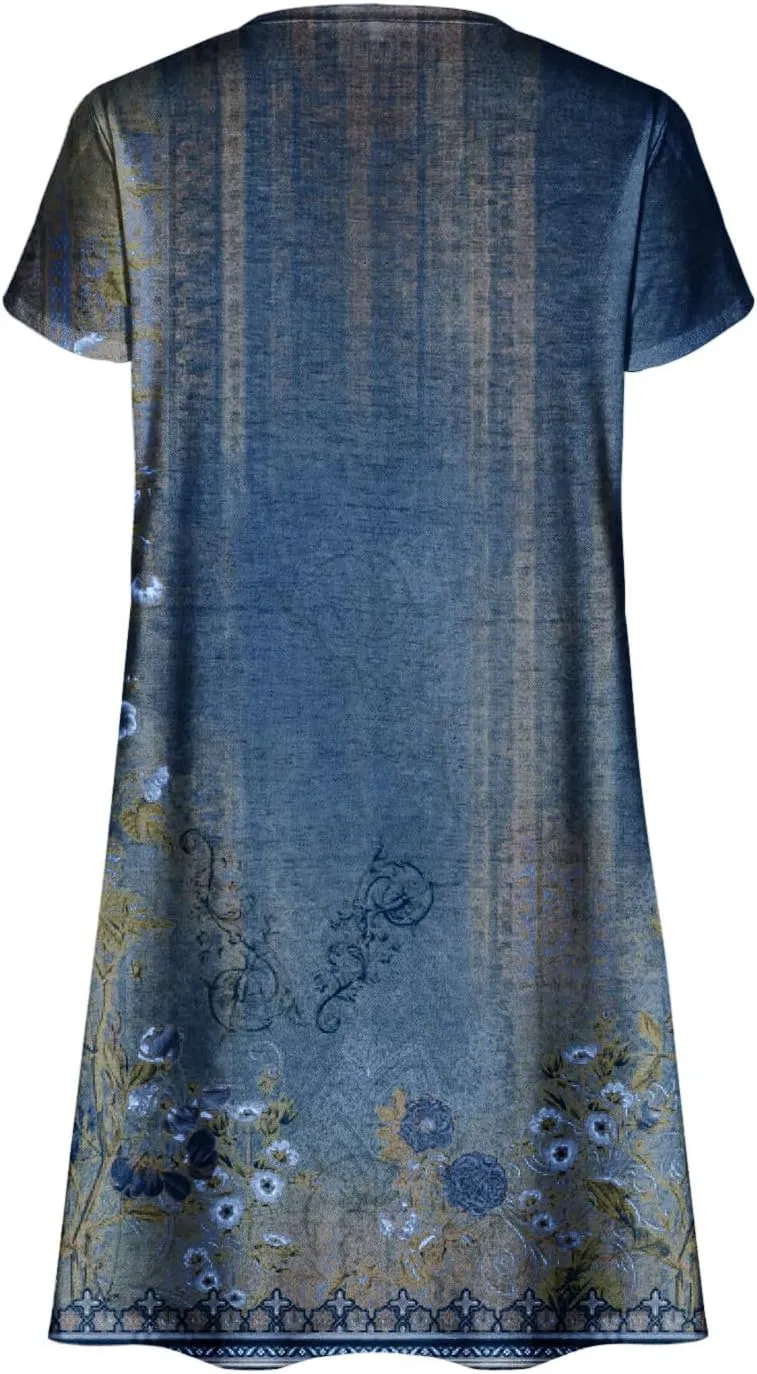 Womens Sundresses for Beach Vacation Plus Size Pleated Flowy Midi Dress Summer Casual Tshirt Mini Dress
