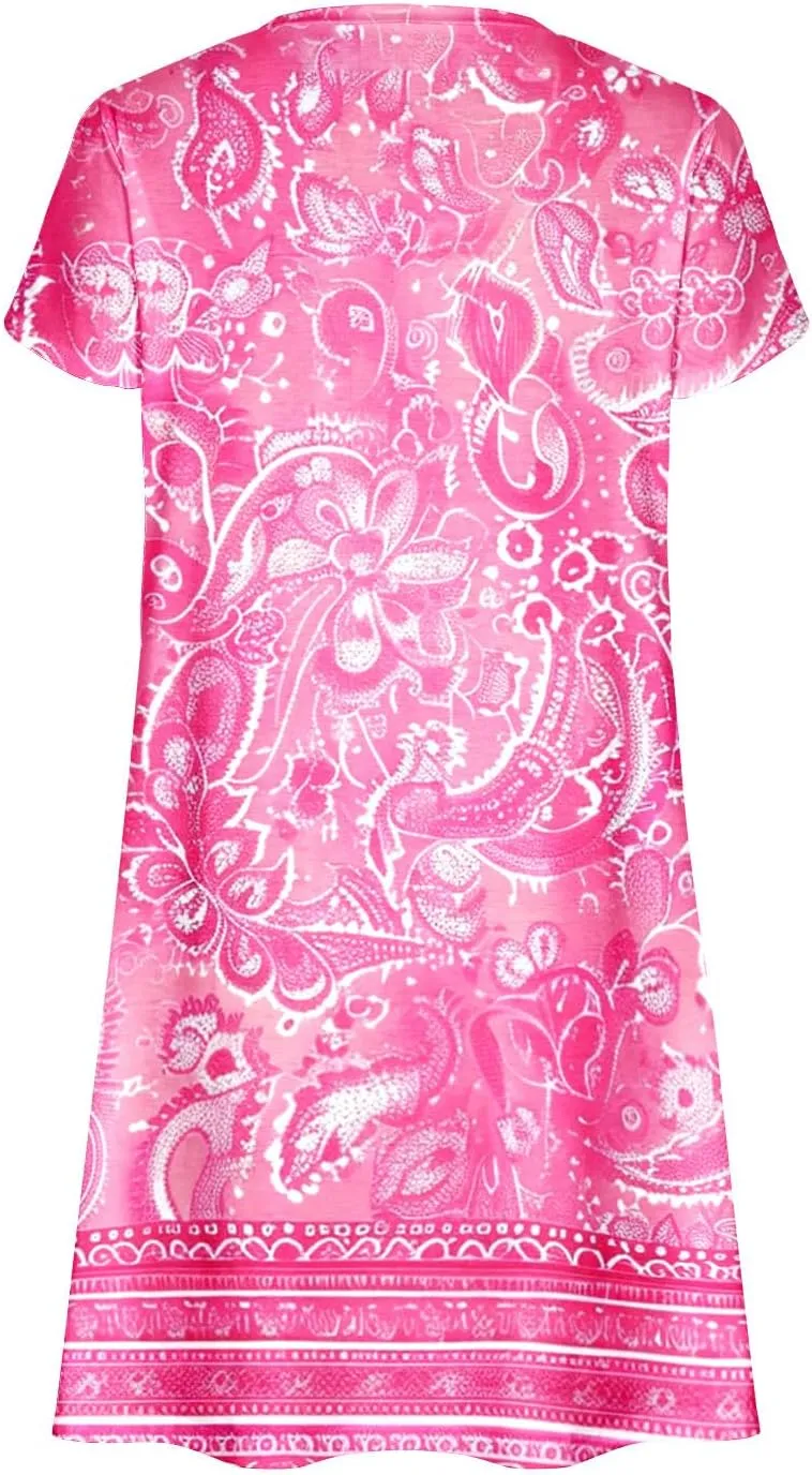 Womens Sundresses for Beach Vacation Plus Size Pleated Flowy Midi Dress Summer Casual Tshirt Mini Dress