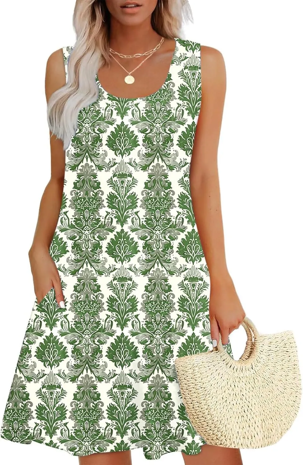 Womens Sundresses for Beach Vacation Sun Dress Sleeveless Tank Dress Boho Floral Printed Mini Dresses