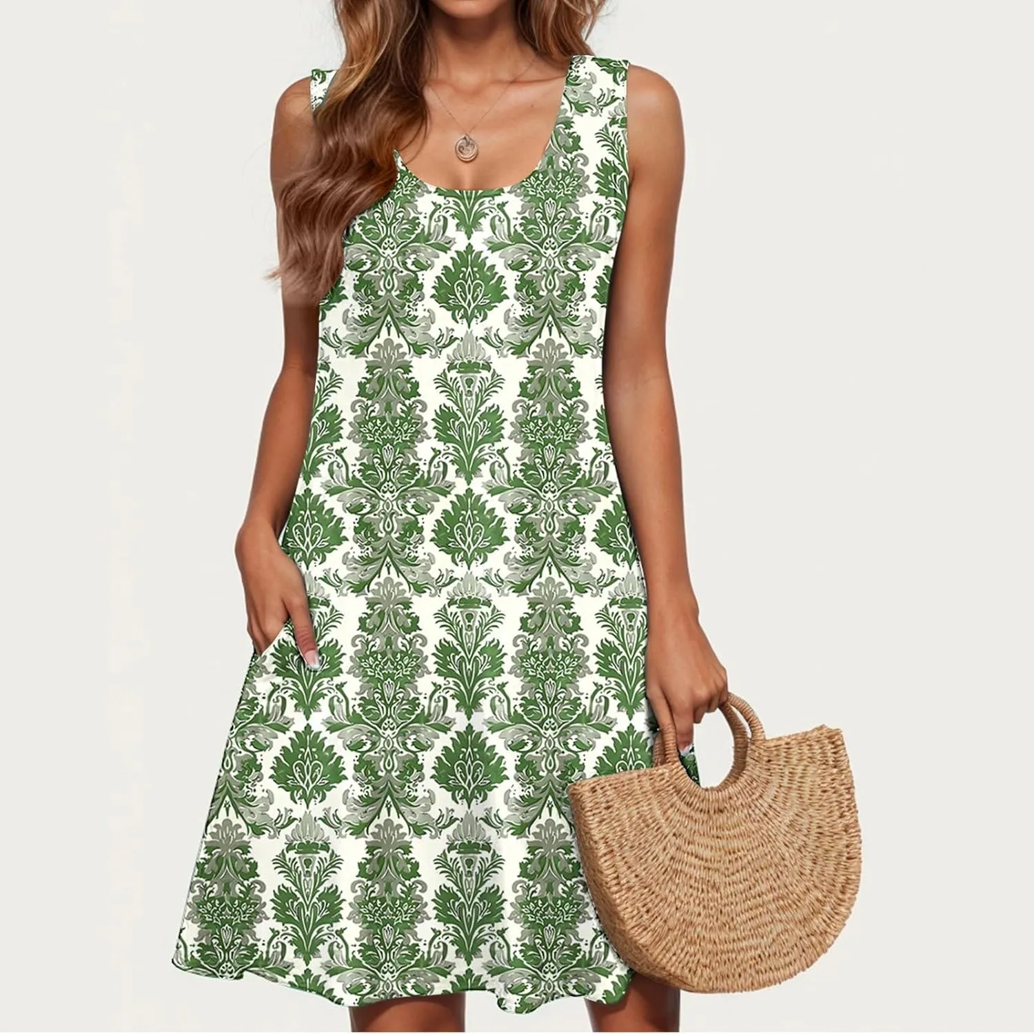 Womens Sundresses for Beach Vacation Sun Dress Sleeveless Tank Dress Boho Floral Printed Mini Dresses