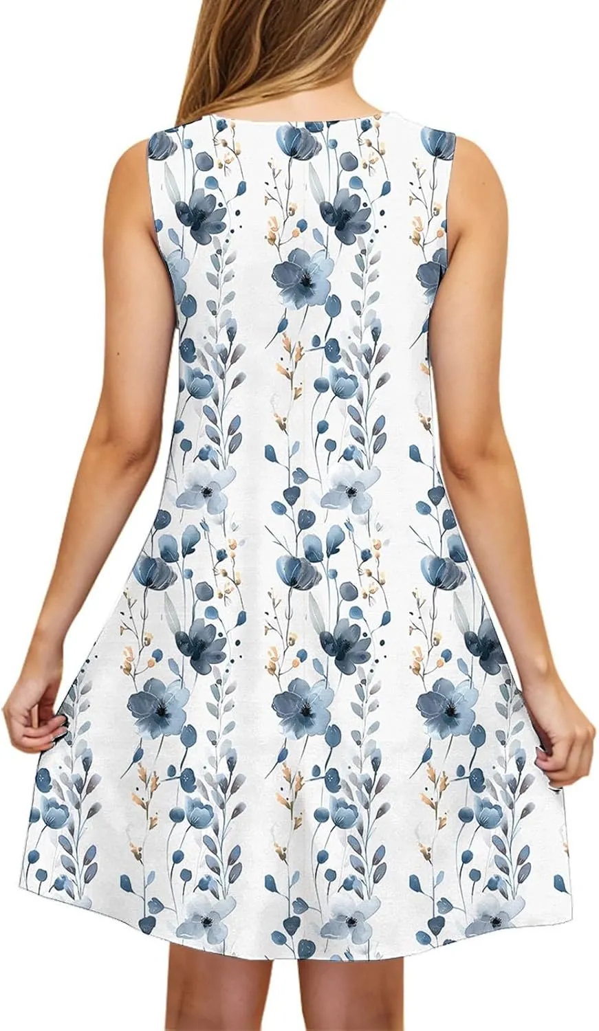 Womens Sundresses for Beach Vacation Sun Dress Sleeveless Tank Dress Boho Floral Printed Mini Dresses
