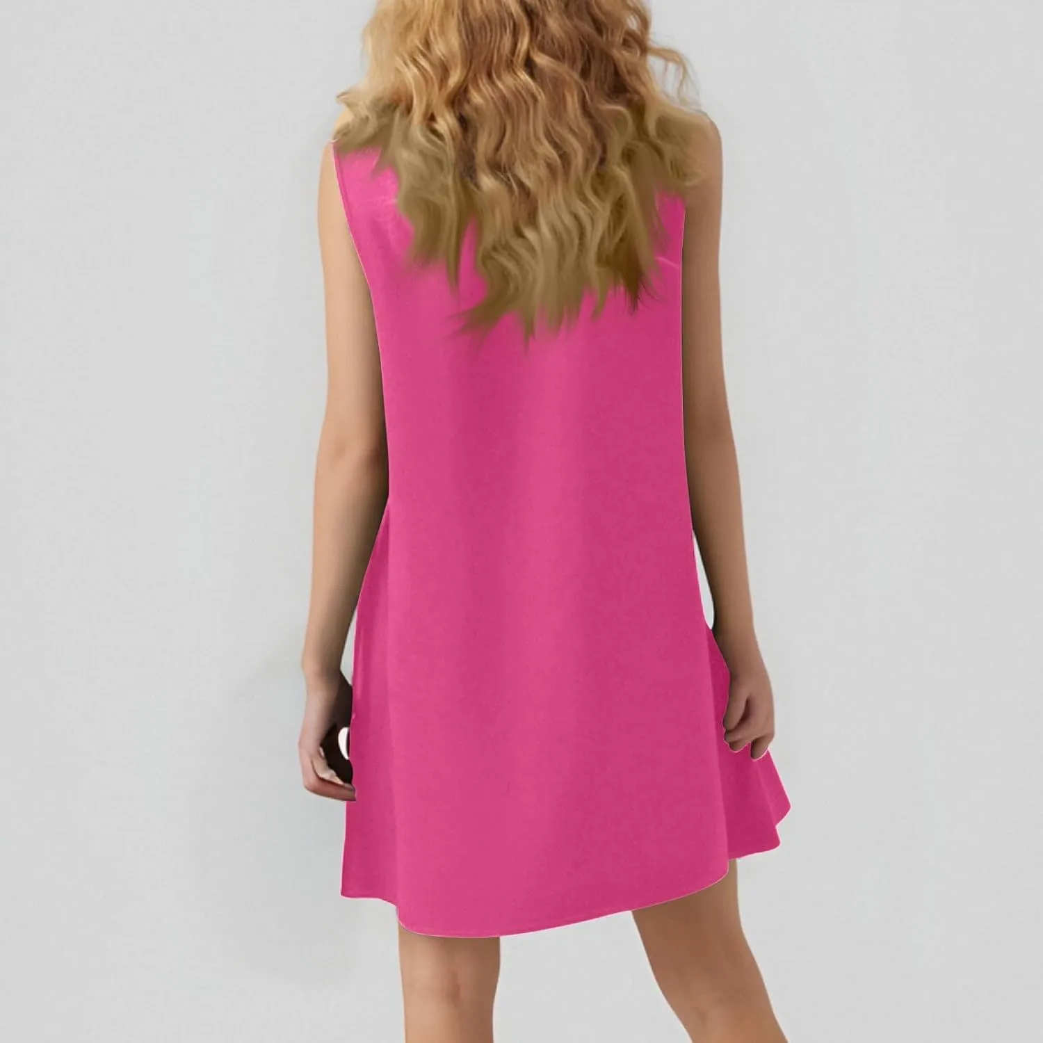 Women's Vacation Outfits 2025 Sleeveless Round Neck Tank Ruffle Loose Mini Sundresses with Pocket, S-2XL
