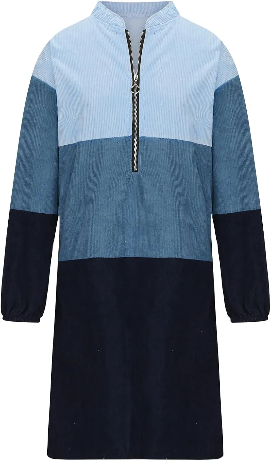 Women's Zip Up Front V Neck Long Sleeve Midi Casual Shift Dresses Plus Size Colorblock Midi Dress Comfy Sweater Dress