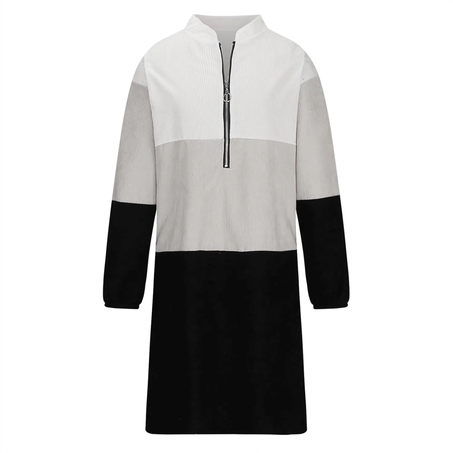 Women's Zip Up Front V Neck Long Sleeve Midi Casual Shift Dresses Plus Size Colorblock Midi Dress Comfy Sweater Dress