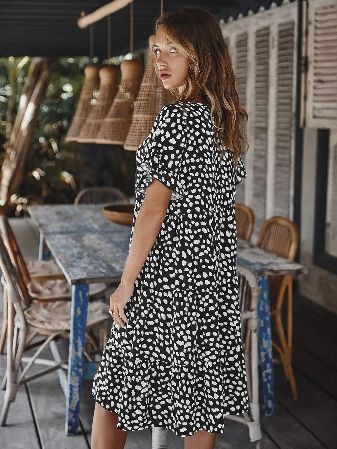Woolicity Women's 2024 Floral Summer Dress Bohemian Maxi Dresses Wrap V Neck Short Sleeve Belted Midi Long Sun Dresses