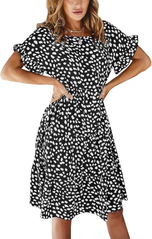 Woolicity Women's 2024 Floral Summer Dress Bohemian Maxi Dresses Wrap V Neck Short Sleeve Belted Midi Long Sun Dresses