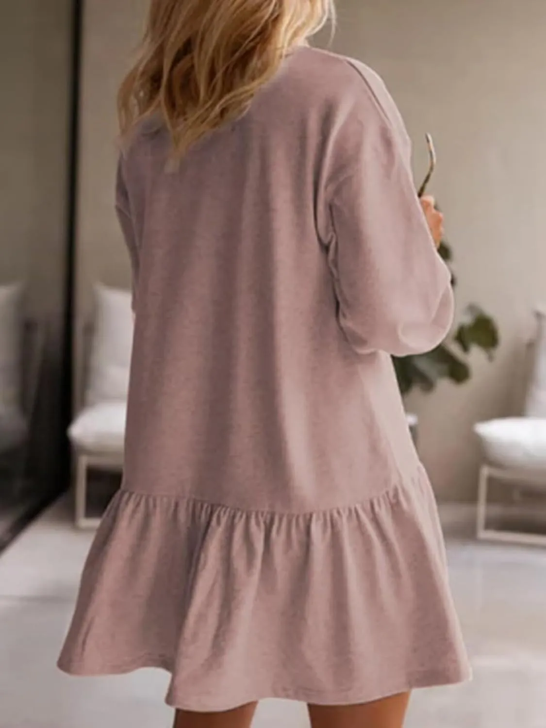 Wowcarbazole Womens Fall Long Sleeve Crewneck Oversized Sweatshirt Dress Casual Loose Fit Solid Color Cute Mini Dresses