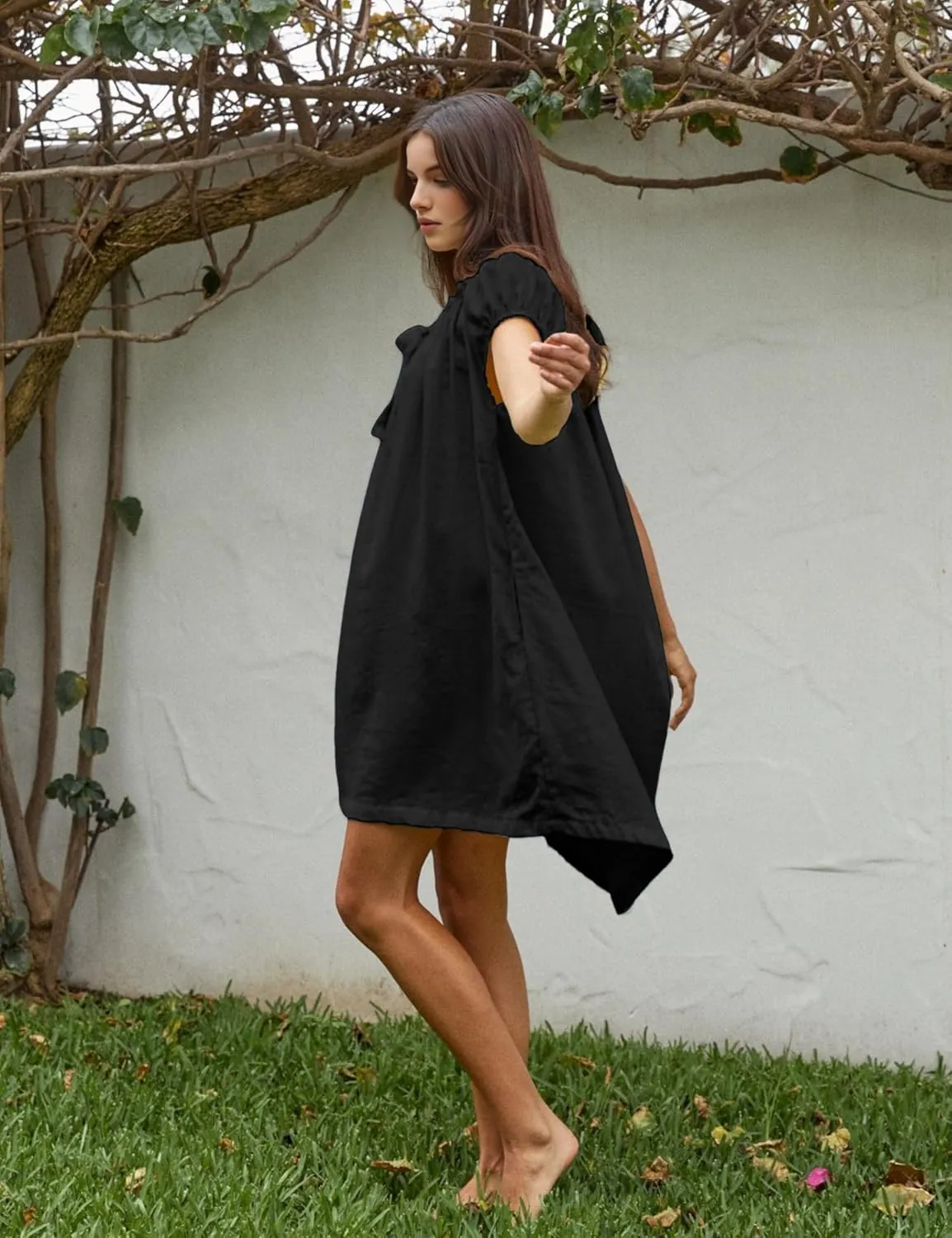 Xiaoxuemeng Womens Dresses Short Sleeve Round Neck Summer Dress Elegant Bow tie Casual Sundress 2025