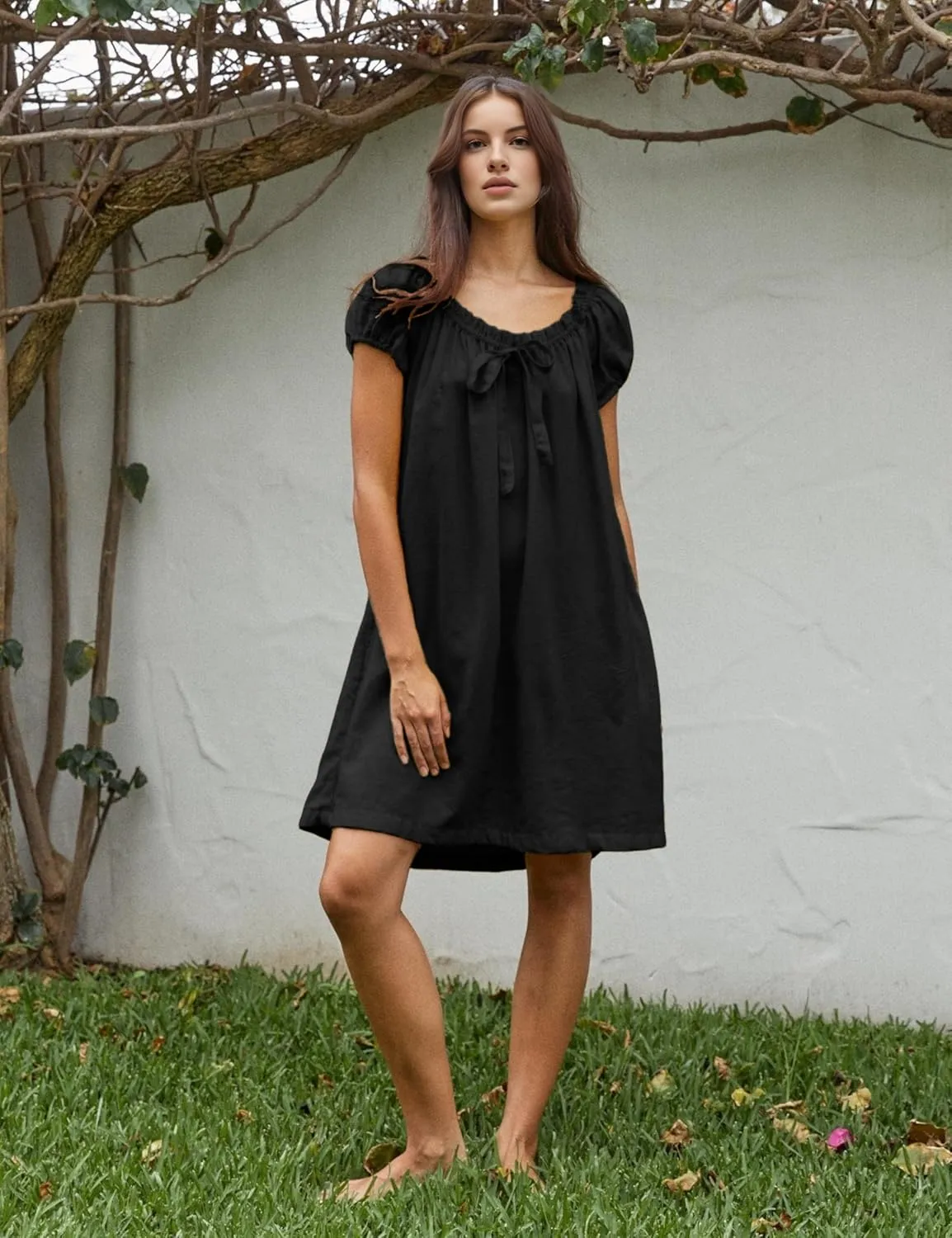 Xiaoxuemeng Womens Dresses Short Sleeve Round Neck Summer Dress Elegant Bow tie Casual Sundress 2025