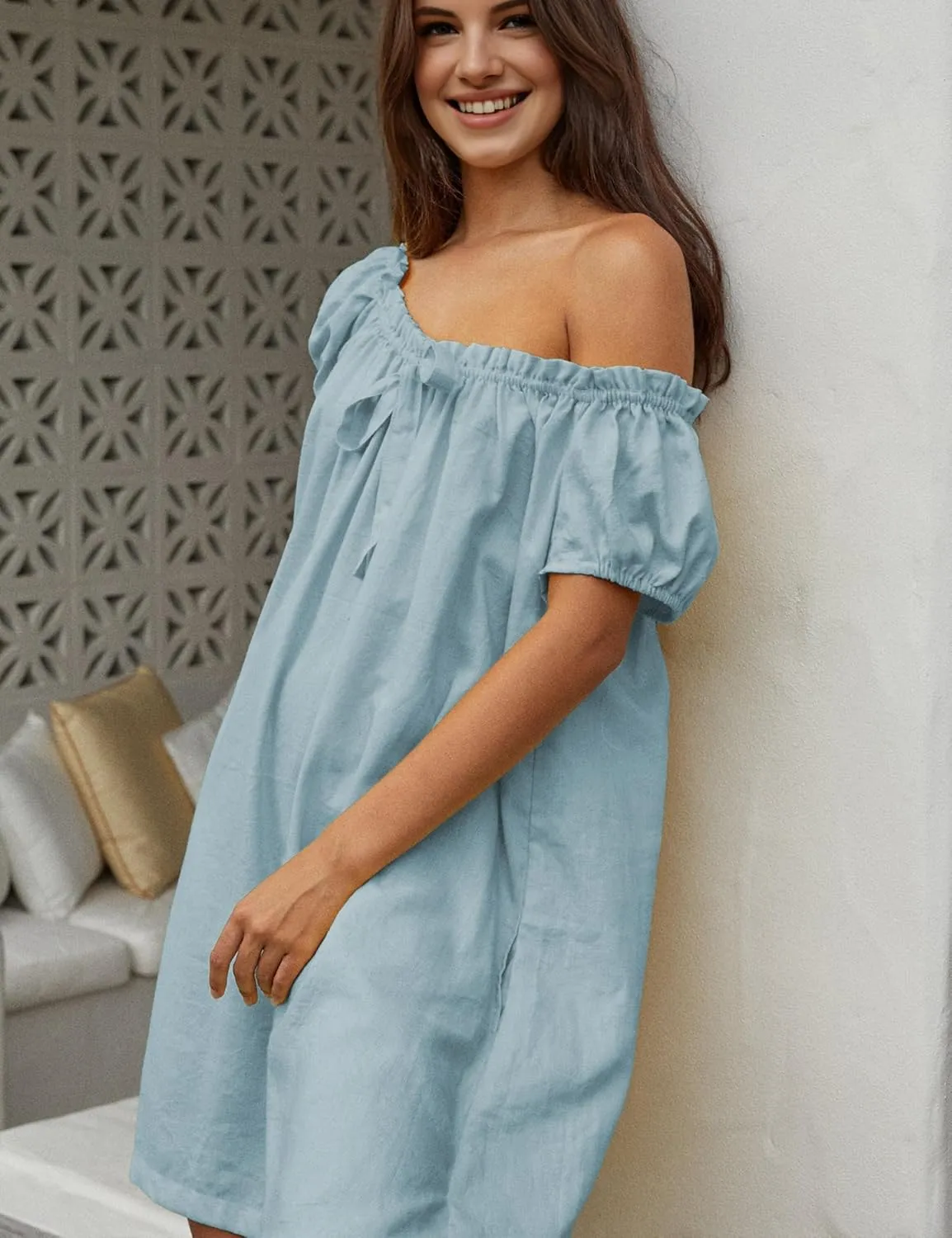 Xiaoxuemeng Womens Dresses Short Sleeve Round Neck Summer Dress Elegant Bow tie Casual Sundress 2025