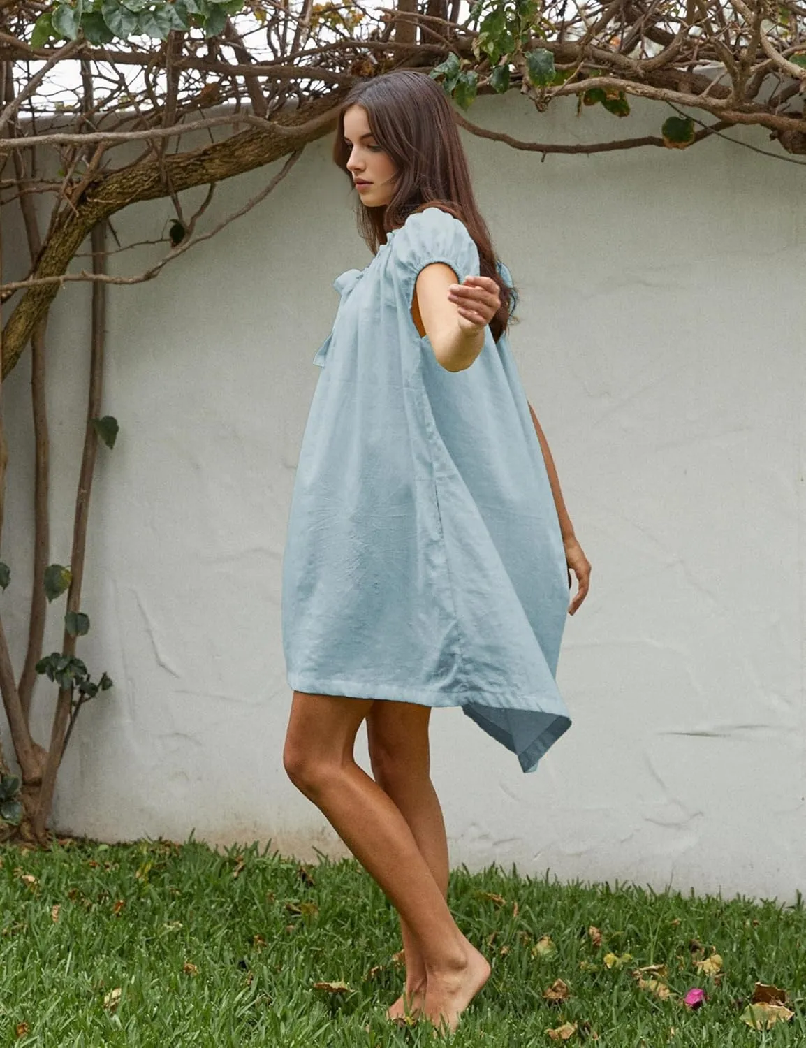 Xiaoxuemeng Womens Dresses Short Sleeve Round Neck Summer Dress Elegant Bow tie Casual Sundress 2025