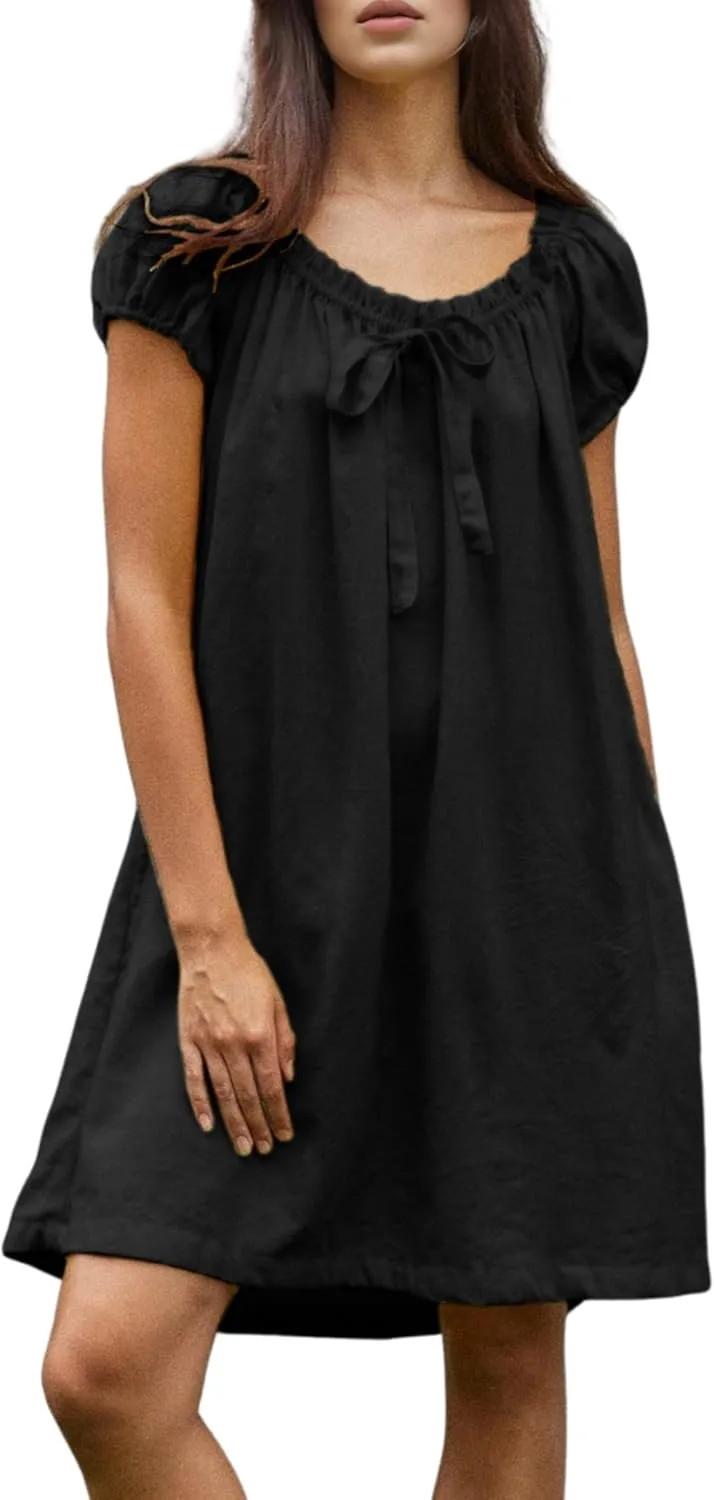 Xiaoxuemeng Womens Dresses Short Sleeve Round Neck Summer Dress Elegant Bow tie Casual Sundress 2025
