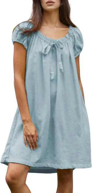 Xiaoxuemeng Womens Dresses Short Sleeve Round Neck Summer Dress Elegant Bow tie Casual Sundress 2025