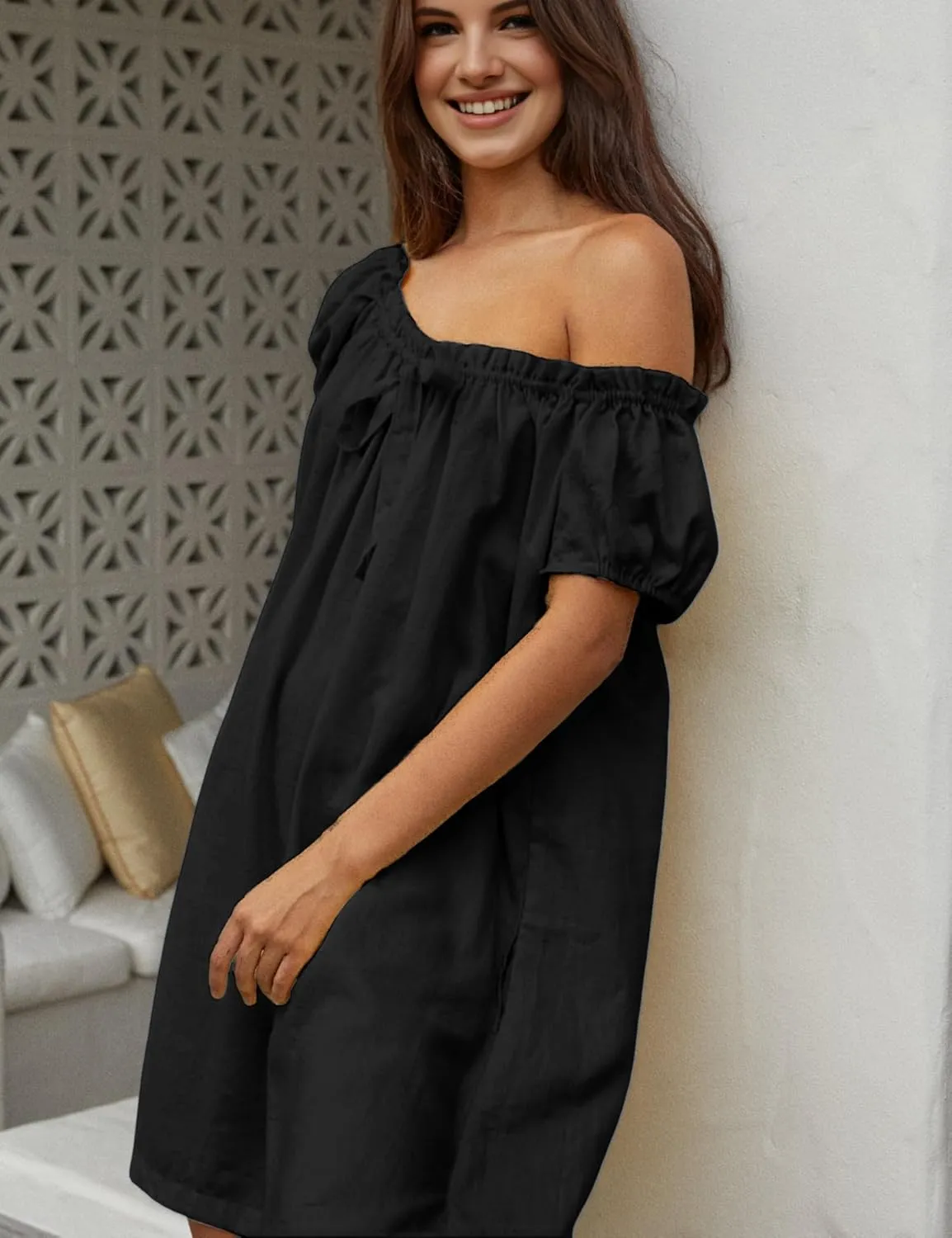 Xiaoxuemeng Womens Dresses Short Sleeve Round Neck Summer Dress Elegant Bow tie Casual Sundress 2025