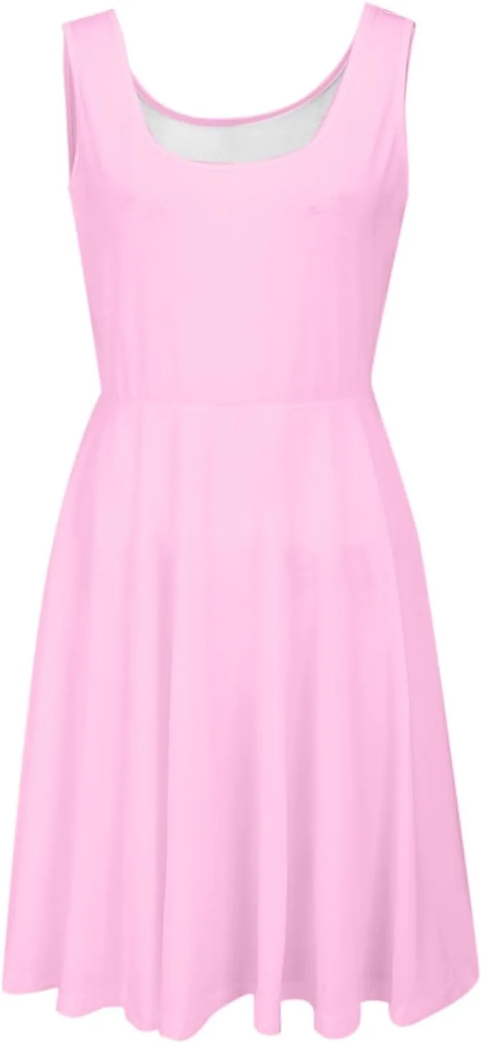 XOWRTE Women's 2025 Summer Sleeveless Sundress Casual Spring Beach Vacation Crewneck Shift Swing Tank Dress Solid Mini Dress